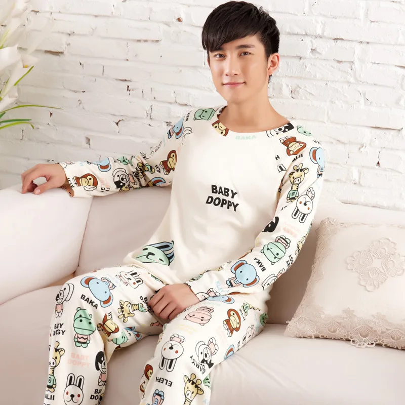 -8806 rice yellow Пара пижамный комплект; сезон весна-осень; хлопок мультфильм Для женщин пижамы размера плюс M-3XL пижама с длинными рукавами Для мужчин Lounge, пижама, нарядное платье - Цвет: -8806 rice yellow