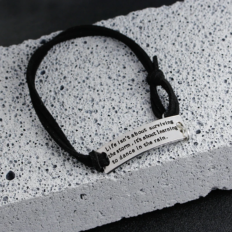 Zhijia life isn't about survlving .....to dance in the rain Bracelets Simple Round Bangles Leather Letter Bracelet party gifts |