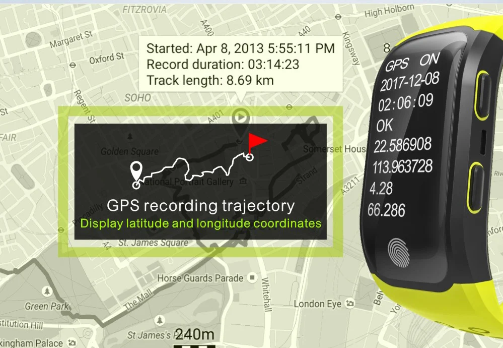 Смарт браслет для фитнеса плавания велоспорта GPS часы мужские и женские уличные с