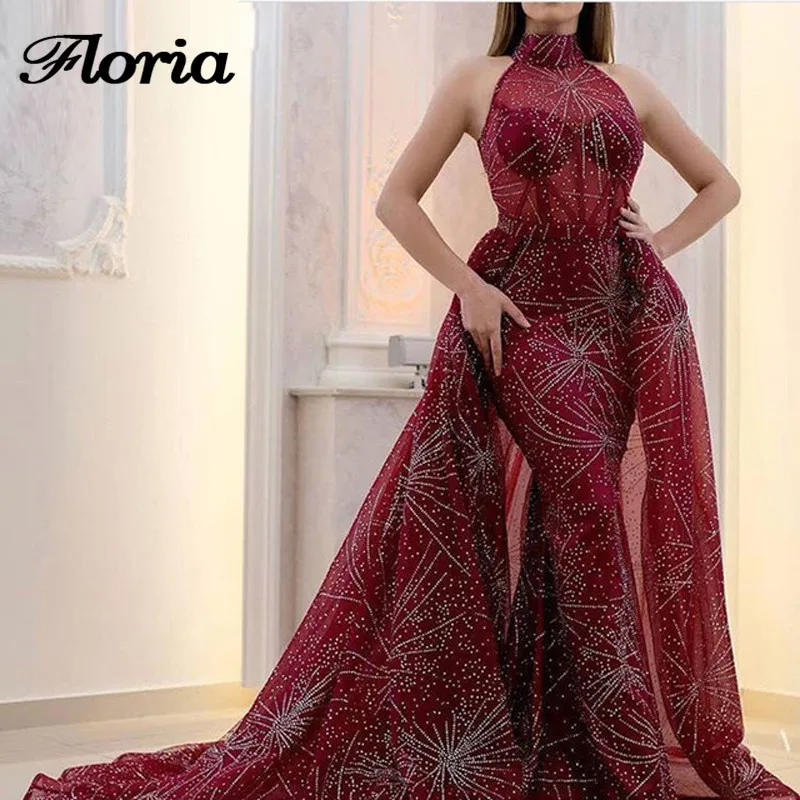 Sexy Red Muslim Evening Dresses Detached Skirt Turkish Arabic Lebanon In Dubai Mermaid Formal Party Prom Dress Moroccan Kaftans