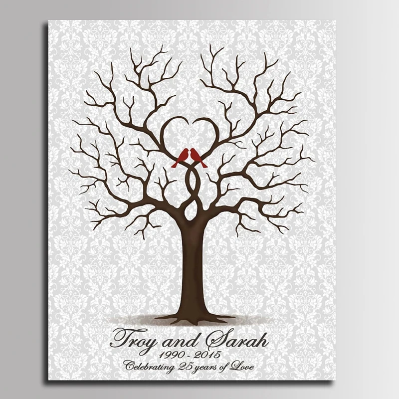 DIY отпечаток пальца дерево с подписью Холст Картина любимые птицы Свадьба