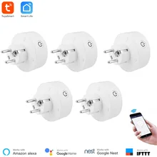 Смарт-розетка Tuya с Wi-Fi, 5 шт., стандарт ЕС, смартфон с дистанционным управлением, 10А, 220 В, монитор питания, Alexa, Google Home, IFTTT, совместим