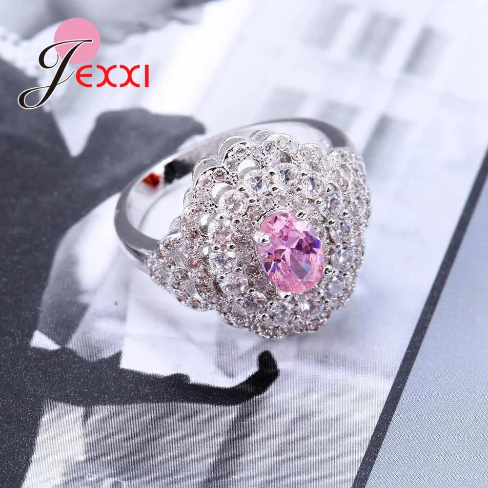 Женское кольцо из серебра 925 пробы с фианитами|flower ring|ring pinkcubic zircon |