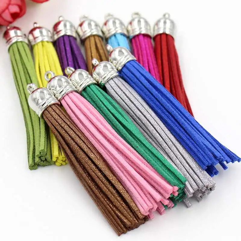 (6 шт./лот) 88 мм полная длина серебряная шапочка кисточка с блестящим порошковым