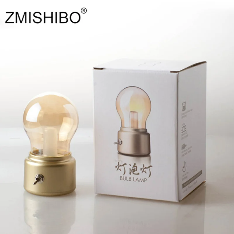 Zmisibo винтажная Светодиодная лампа USB ночник Янтарное стекло 5 в перезаряжаемая