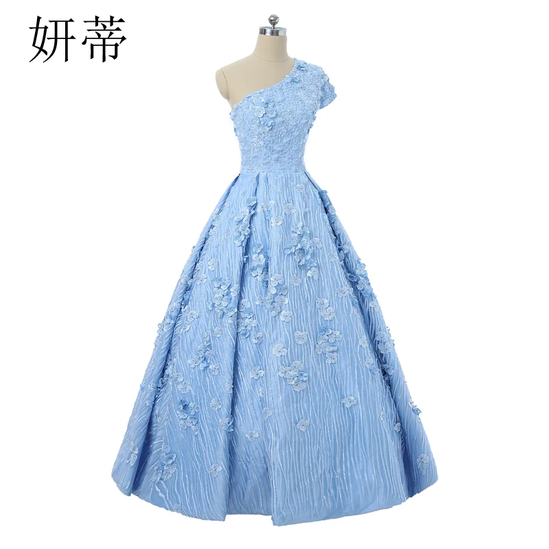 Элегантное светильник-голубое кружевное вечернее платье-трапеция с бисером