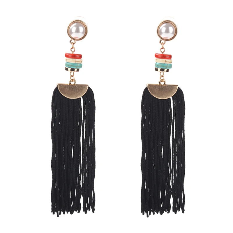 Junlead 8 colors Trendy Jewelry Fashion top Design Dangle Drop Boho bohemian pearl Maxi Tassel Fringed Bijoux Earrings for Women | Украшения