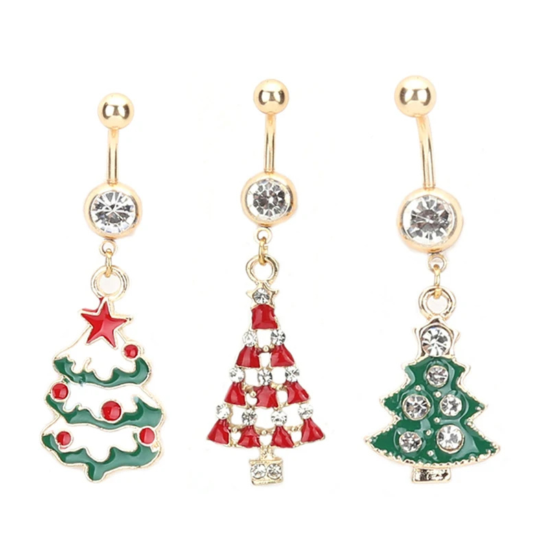 Кольца для пирсинга пупка с подвеской в виде рождественской елки модные