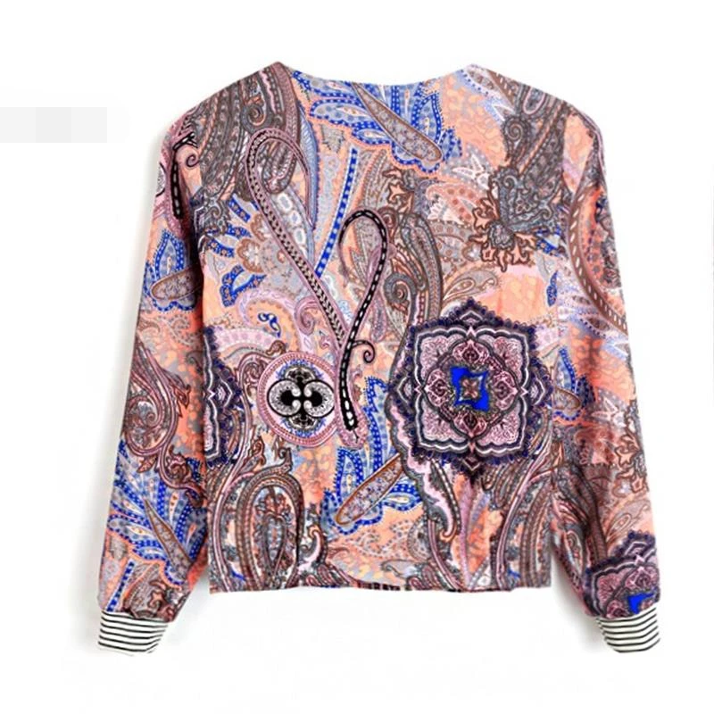 Новый европейский и американский стиль ретро печати Круглый воротник куртки