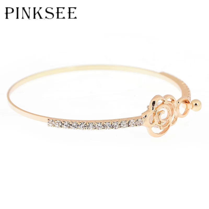 PINKSEE 2018 элегантная бижутерия розовый цветок золотые браслеты браслет на руку для
