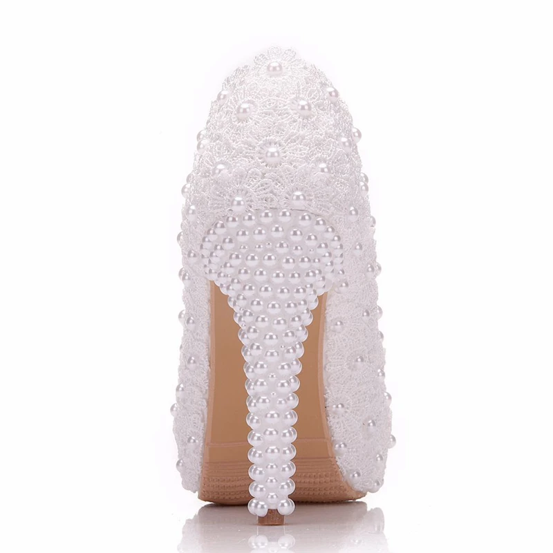 Dropshipping Pearls Crystal Flower Wedding Shoes Bride White Pearls Handmade Proms Dress Platforms Patty Pump Shoes XY-B0314