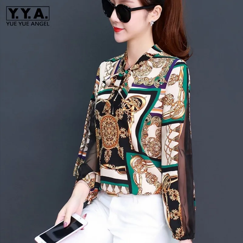 Женская шифоновая рубашка с длинным рукавом в стиле бохо офисная блуза цветочный