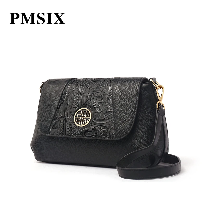 PMSIX модная женская сумка через плечо с тиснением сумки кожаные черные
