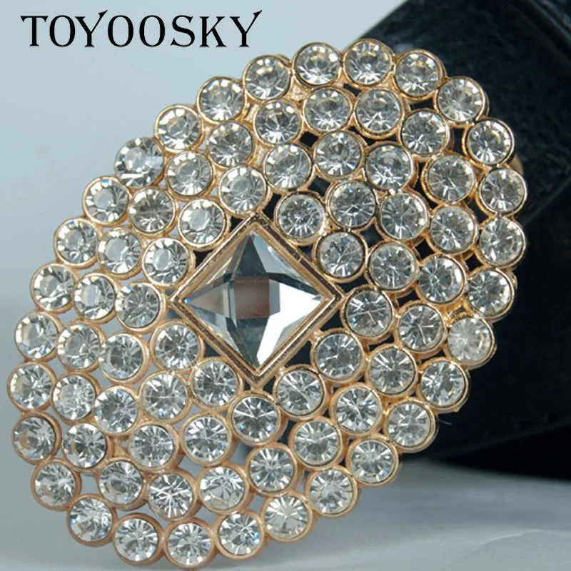 

2018 Korean style Big Rhinestone Buckle Crystal shiny Women Belt retro wide Waistband short designer elastic belt TOYOOSKY