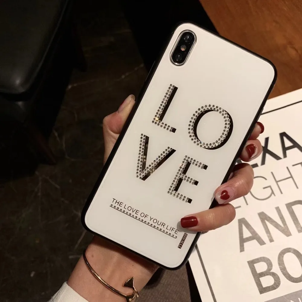 Чехол для Телефона Diamond Love iphone 6 6s 7 8 Plus X XR XS MAX блестящая задняя крышка 6plus 7plus plus XSMAX