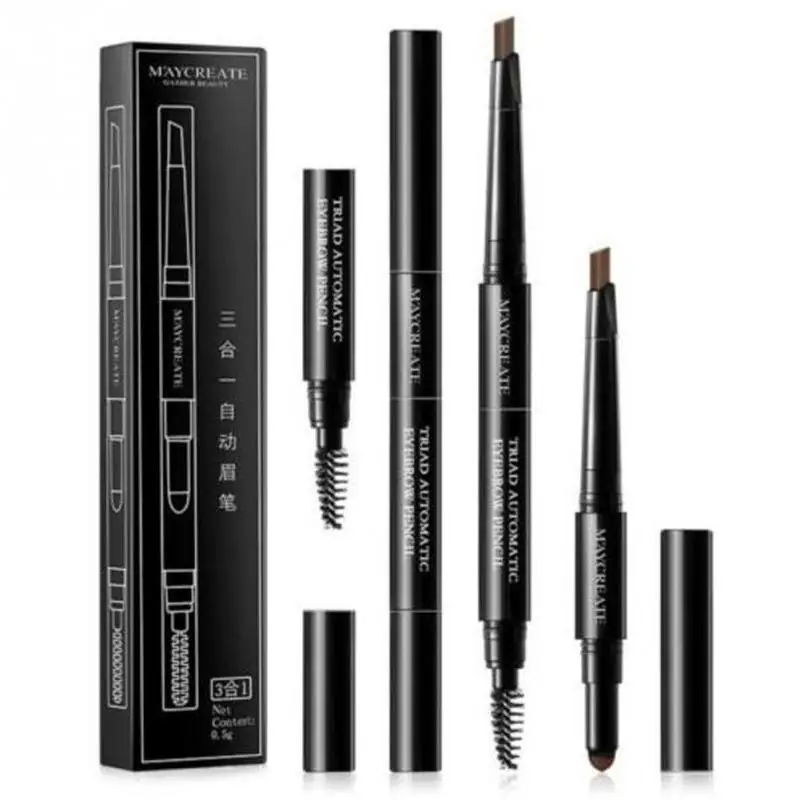Creative Women 3-in-1 Waterproof Multifunctional Automatic Eyebrow Pigment Makeup Kit Pencil & Powder Brush |
