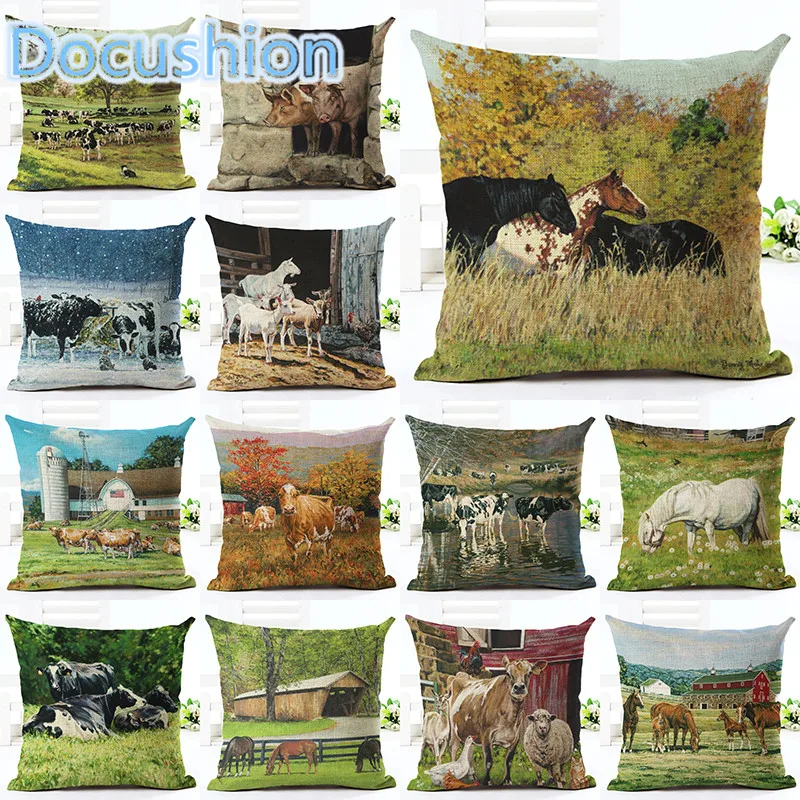 Милый бесшумный хлопковый льняной чехол для подушки с принтом животных