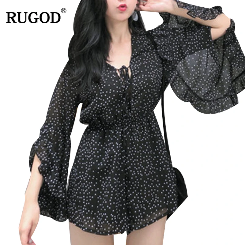 Новинка летние комбинезоны RUGOD женские пикантные боди с рукавом фонарик на