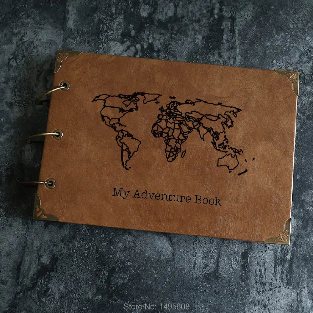 My Adventure Book Выгравированный кожаный фотоальбом из искусственной кожи с лазерной