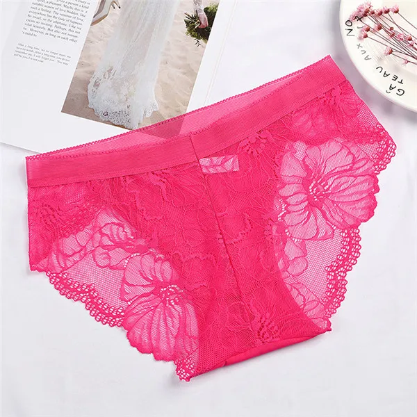 Rose Red Luckymily Лидер продаж! Женское нижнее белье, кружевное, перспективное, женское сексуальное белье, женские кружевные штаны, открытые женские стринги, трусы с низкой посадкой - Цвет: Rose Red