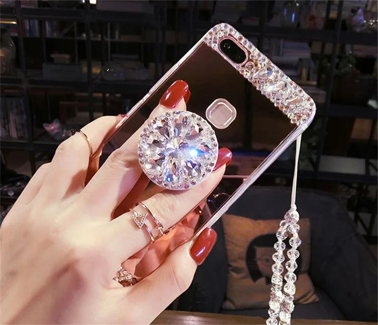 Роскошный чехол со стразами для Xiaomi 8, 9, MAX3, Redmi, 8, 7, 6A, Note 8, 7, 6, 5 pro, 5A, чехол, блестящее зеркало для девочек, с держателем, мягкая подставка