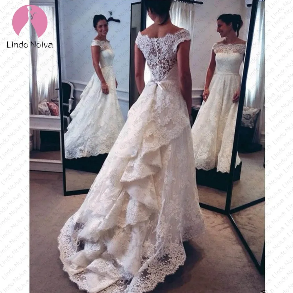 Женское свадебное платье с вырезом лодочкой кружевное бальное аппликацией Vestido De