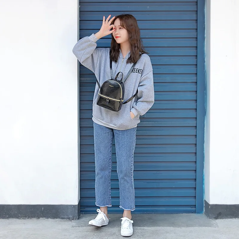 Oil Leather Teenage Girl Backpack 2019 New Korean Style Women Shoulder Bag Large Capacity Portable School Bagpack for Little Kid | Багаж и