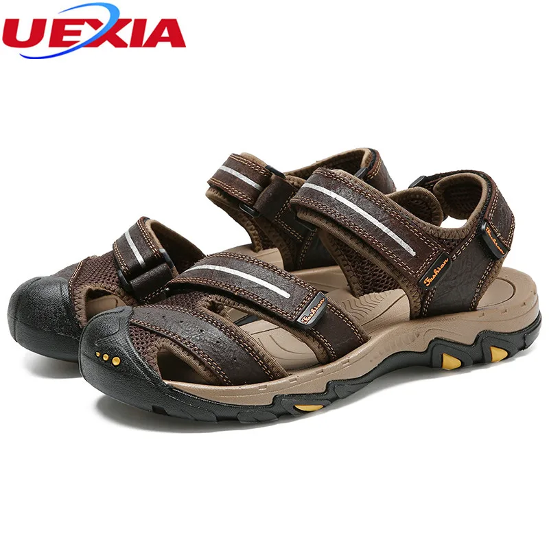 UEXIA 2018 Mens Sandals Leather Summer Beach Dress Fashion Outdoor Shoes Walking Sport Male Casual | Обувь