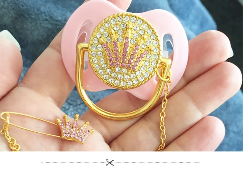 Dollbling чапета стеклянная соска металлический захват встроенный алмаз Королевская корона bling соска зажимы ниппель цепь