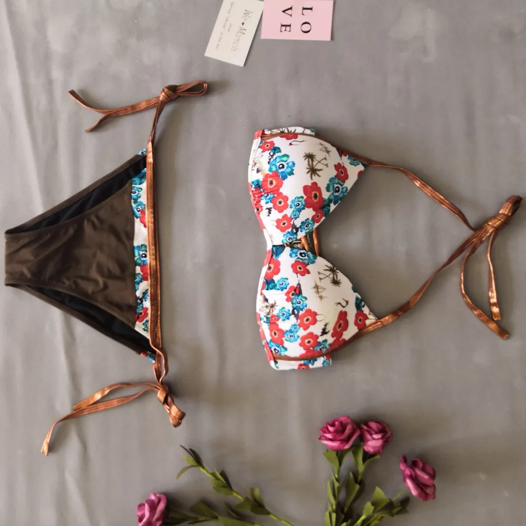 Повседневный цветочный женский комплект бикини Повседневная пляжная одежда