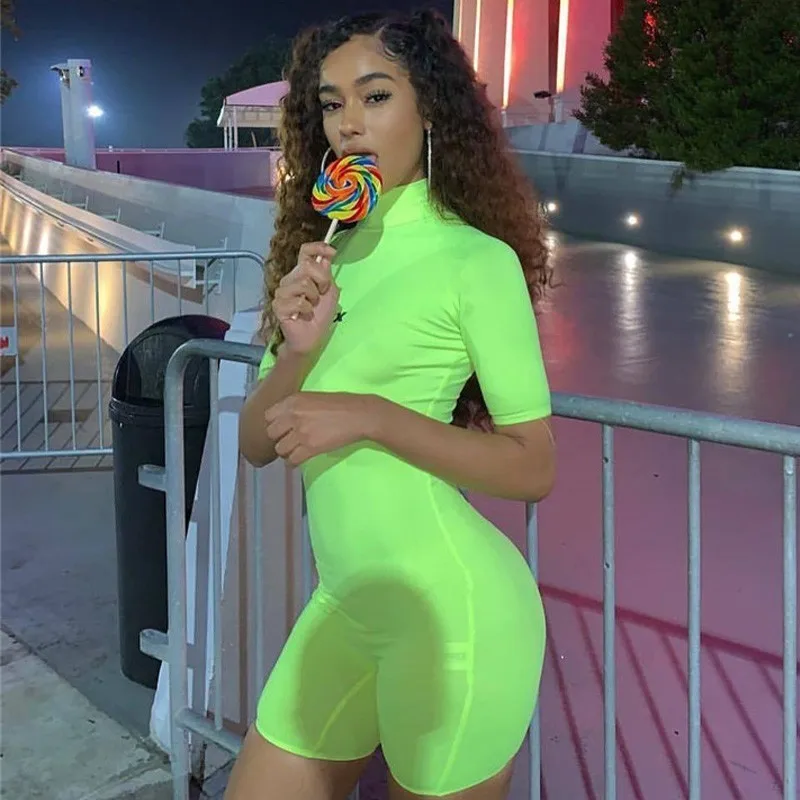 Женский спортивный костюм для фитнеса повседневный неоновый комбинезон с коротким рукавом лето