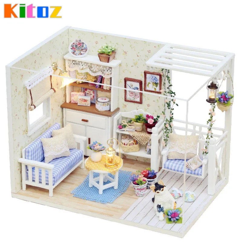 Kitoz милый мини домик сделай сам 3D Деревянный кукольный Миниатюрная модель