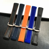curved end 20mm 22mm black blue orange with stitches rubber silicone watch bands for omega seamaster 300 ocean strap bracelet