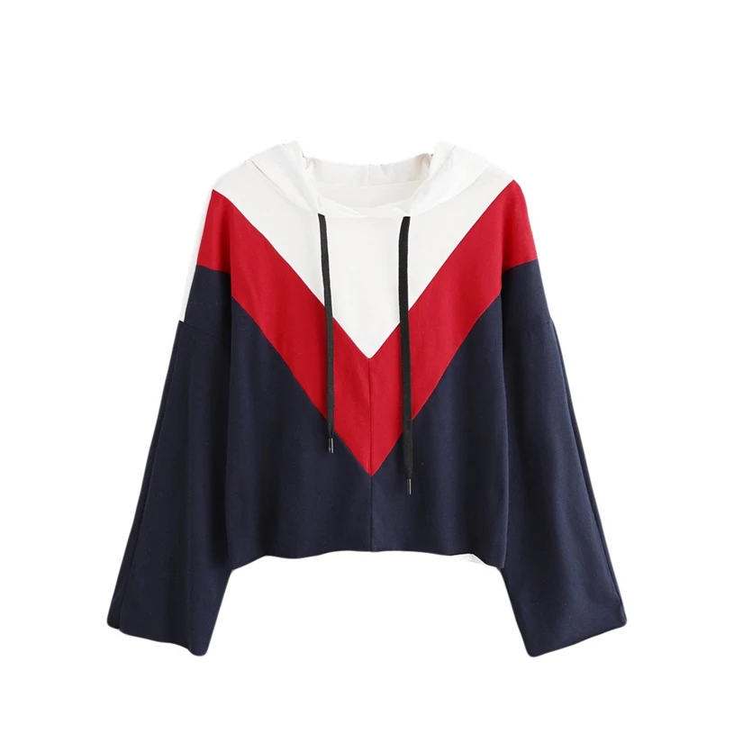 Для женщин с длинным рукавом Colorblock poleras де mujer moda vetement 2018 капюшоном в полоску