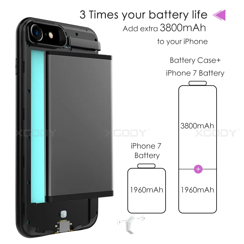 XGODY 4800 мАч чехол для резервного зарядного устройства для Apple iphone 6 6s 7 8 чехол для внешнего аккумулятора для iphone 4,7 5,5 Plus чехол для внешнего аккумулятора