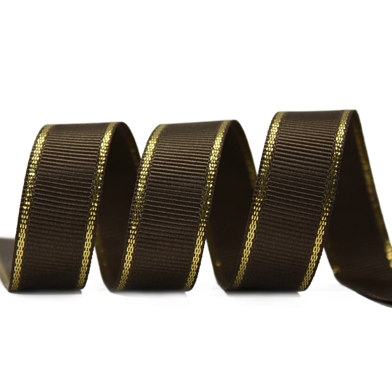 YAMA золото металлик Край Grosgrain лента 6 мм 9 мм 16 мм 25 мм 38 мм широкая цена 100 ярдов Diy для украшения подарочных упаковок свадебные ремесла - Цвет: brown 850