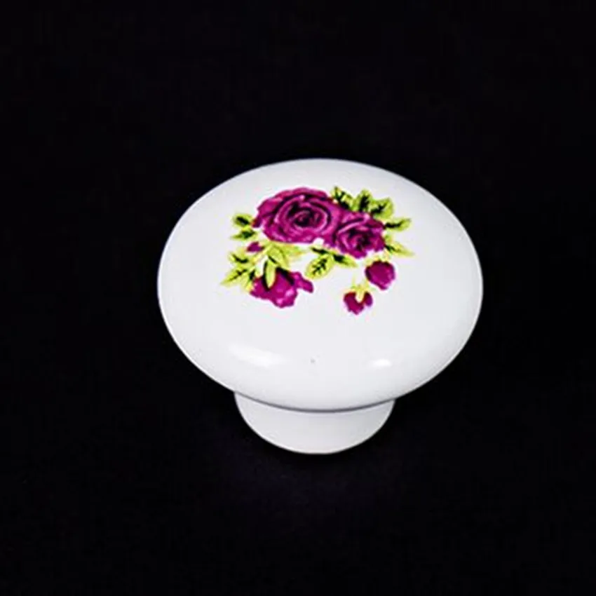 

white red flower ceramic kitchen cabinet Knobs cupboard pull Drawer Dresser Wardrobe Furniture Handles Pulls Knob