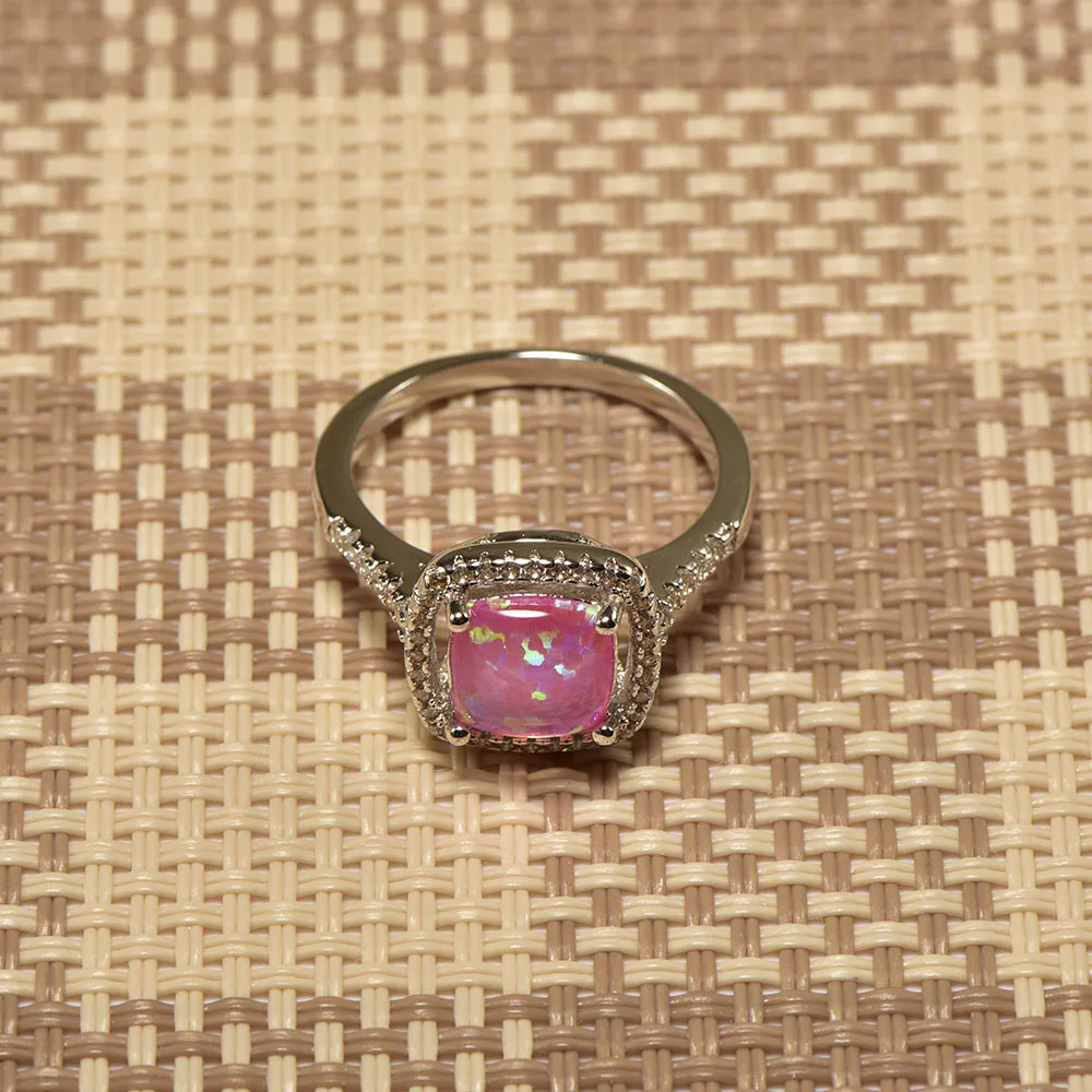 Кольцо с розовым опалом и белым кристаллом из стерлингового серебра 925 пробы