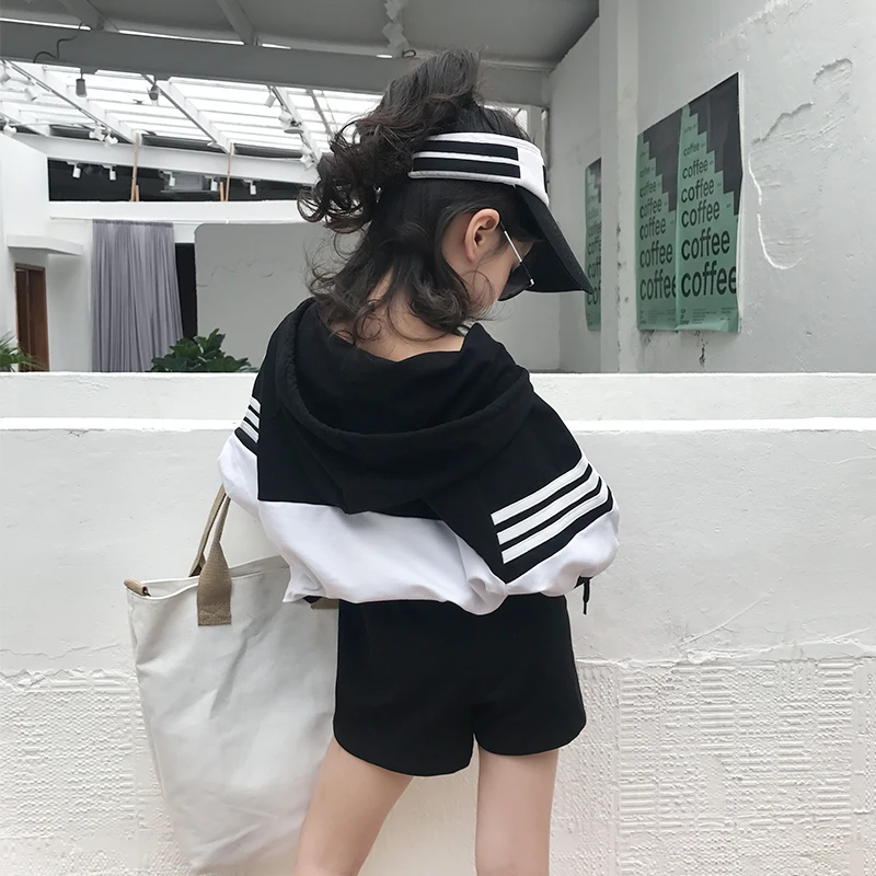 Костюм для девочек лето 2019 новый корейский детский спортивный тонкий свитер с