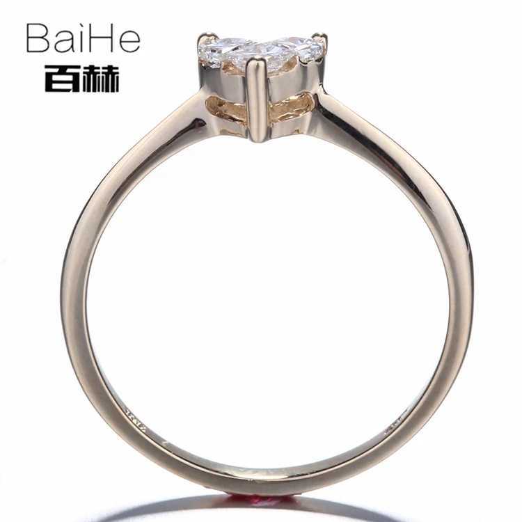 BAIHE Solid 14 K желтое золото(AU585) 0.46CT Сертифицированный H/SI принцесса три натуральных бриллианта свадебные женские модные ювелирные изделия кольцо