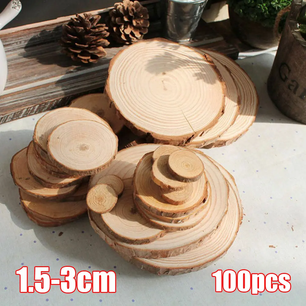 100pcs 1.5-3CM 1 упаковка Круглый Круг необработанные кусочки натурального дерева дерево кора бревна Ломтики для свадьбы реквизит для фотосессии рождественские украшения поделки своими руками - Color: 100pcs 1.5-3CM