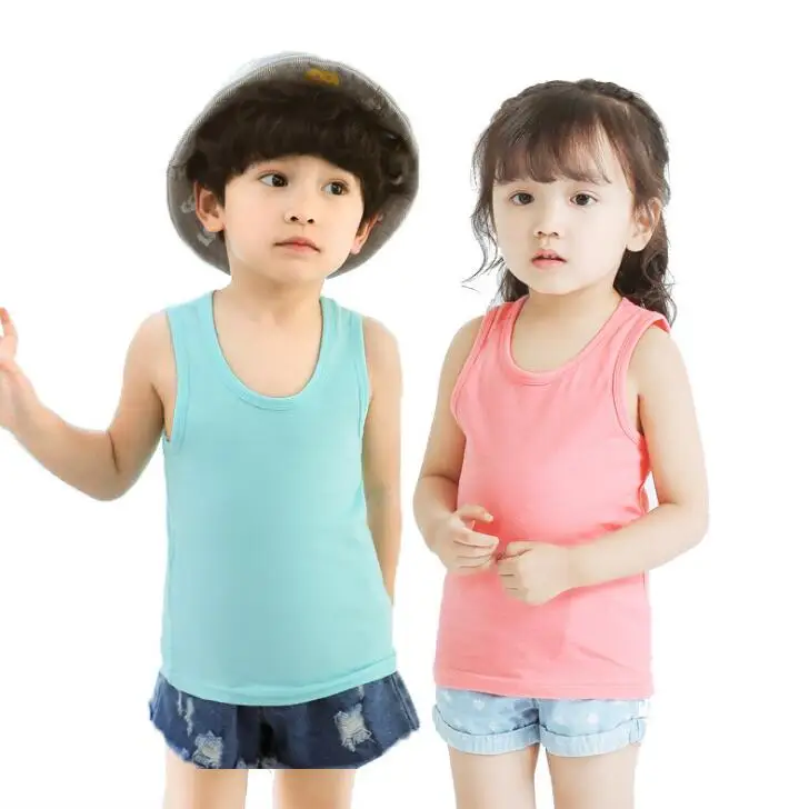 Летние Детские хлопковые платья для девочек нижнее бельё жилет и мальчиков яркие