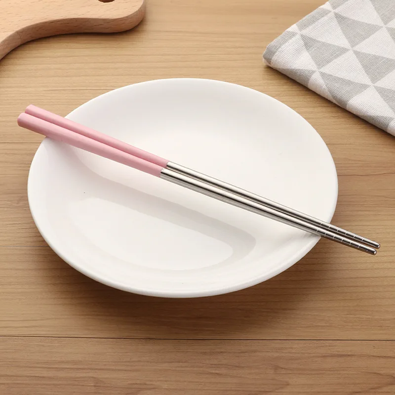 Pink 23cm Китайские палочки для еды из нержавеющей стали, кухонные инструменты, Пшеничная солома, портативные палочки для путешествий для палочек, Детские многоразовые палочки для суши - Цвет: Pink 23cm