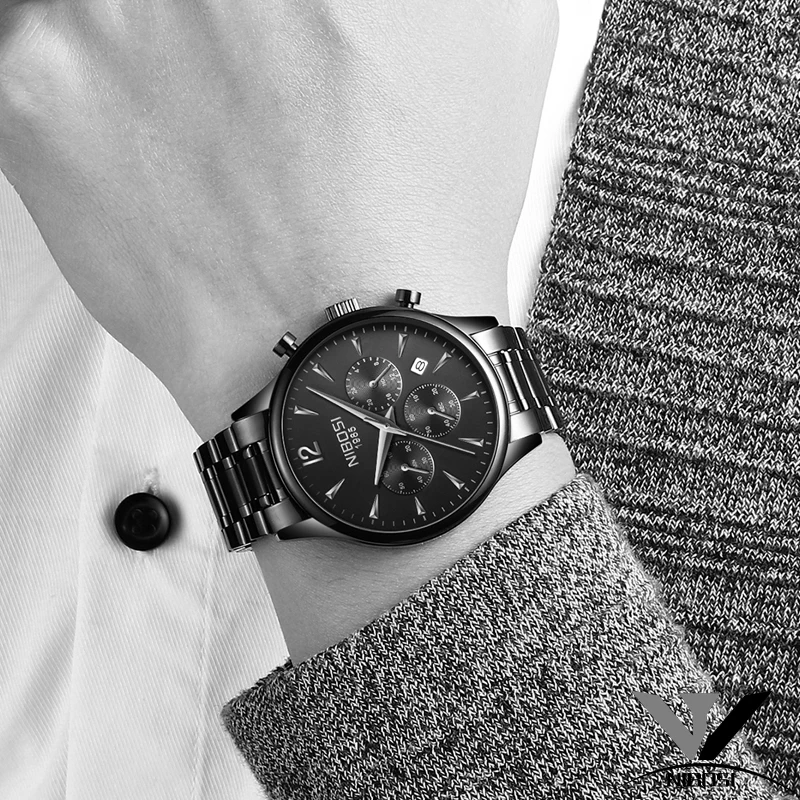 NIBOSI черные часы для мужчин 2018 Топ бренд класса люкс водонепроницаемый Reloj Hombre Marca