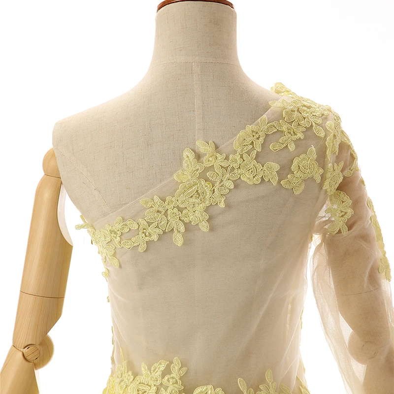 Желтые Вечерние платья с юбкой годе на одно плечо шифоновое прозрачное длинное