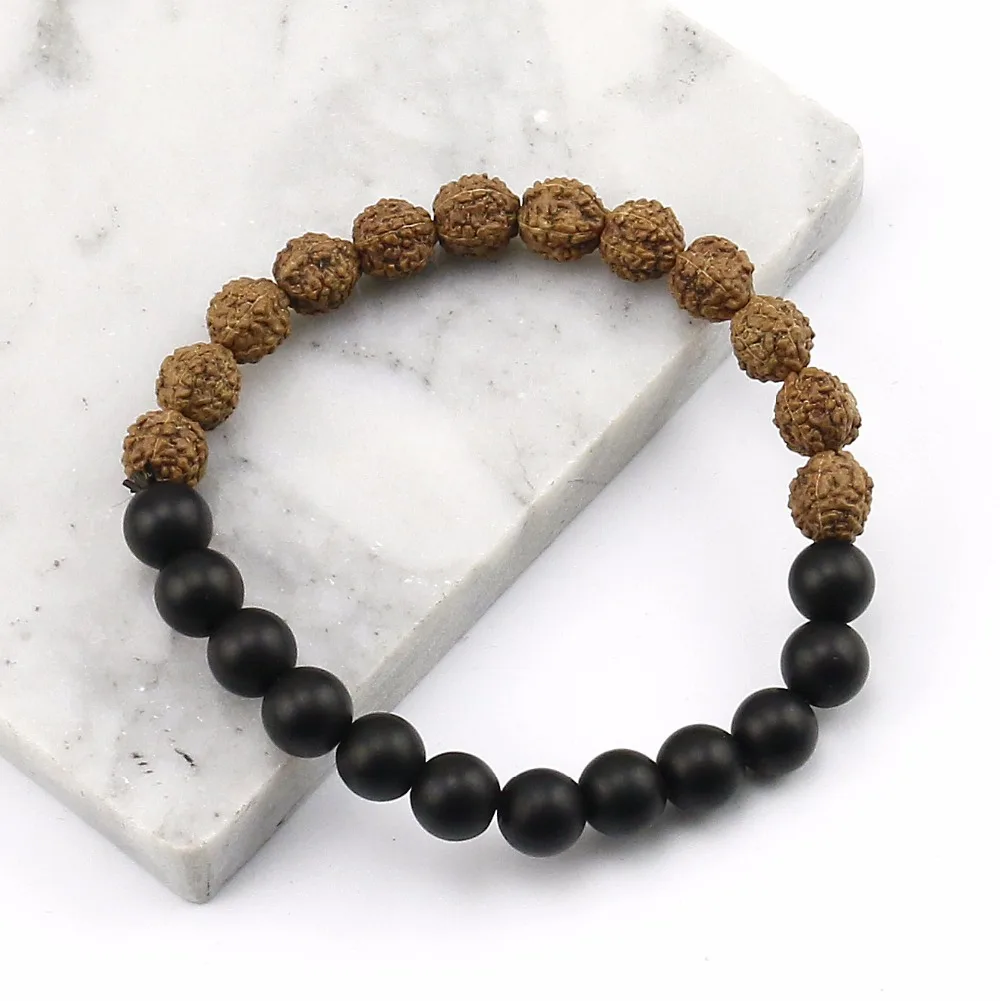 Матовые Ониксовые бусины натуральные браслеты Rudraksha унисекс тибетский