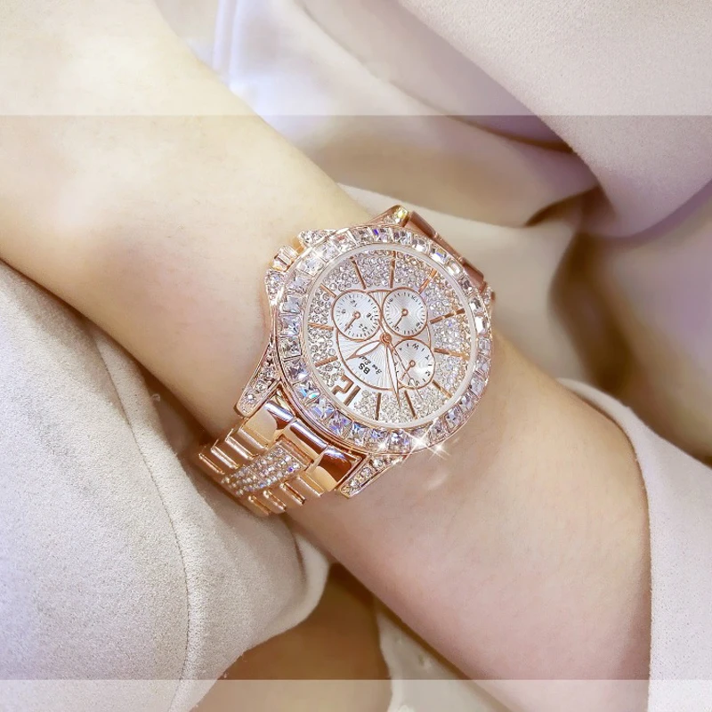 

Часы наручные женские кварцевые аналоговые, брендовые Роскошные модные с браслетом из сплава, с розовым золотом и бриллиантами