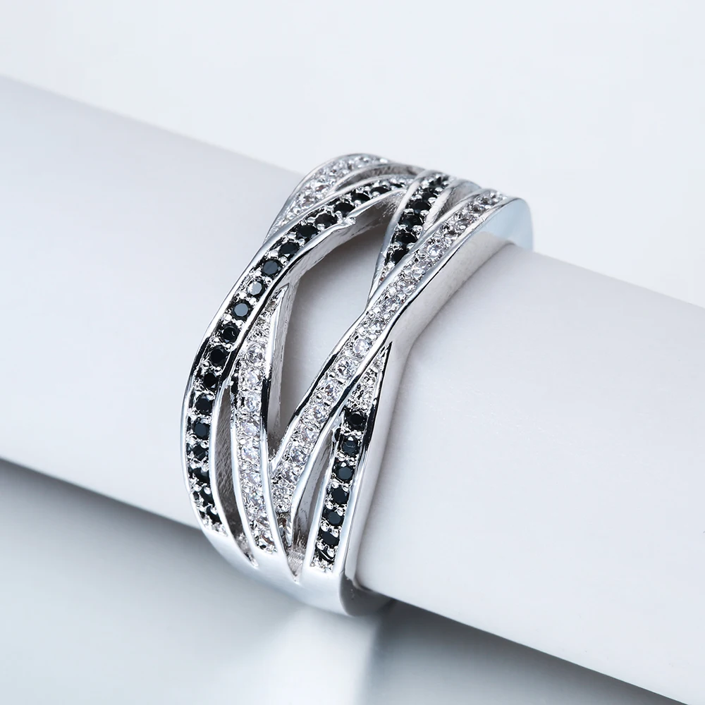Роскошные кольца с белым и черным Цирконом новые женские ювелирные изделия