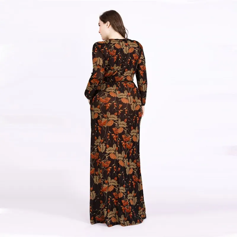 Женское Элегантное повседневное платье с принтом и круглым вырезом длинными