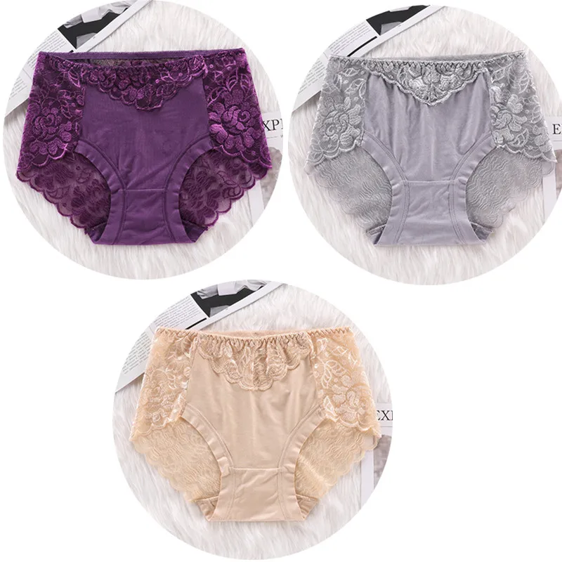 beige purple gray 3 шт./лот, сексуальное кружевное нижнее белье с бантом на спине, модальное женское нижнее белье, дышащие Трусы-стринги, прозрачные трусики HP11 - Цвет: beige purple gray